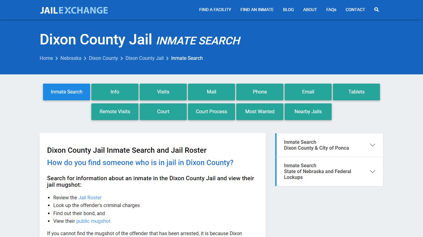 Inmate Search: Roster & Mugshots - Dixon County Jail, NE