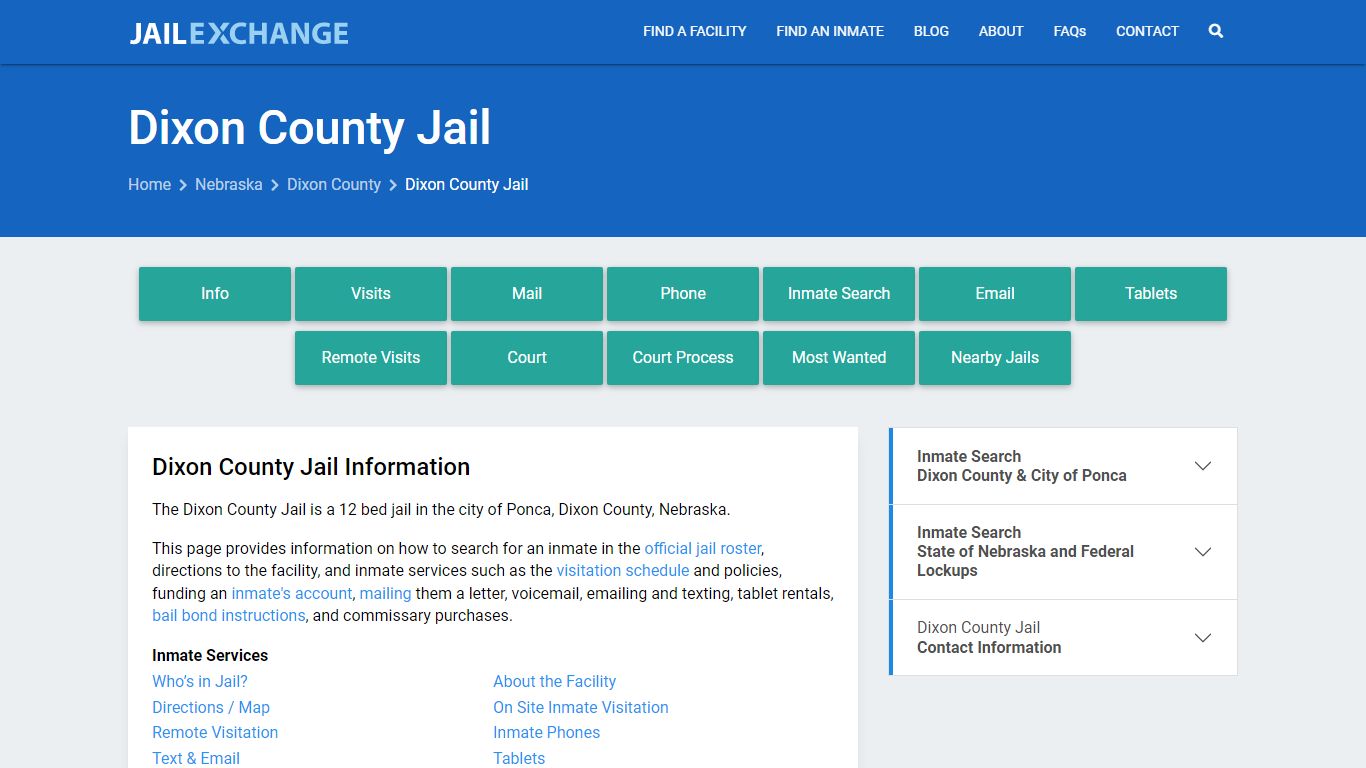 Dixon County Jail, NE Inmate Search, Information